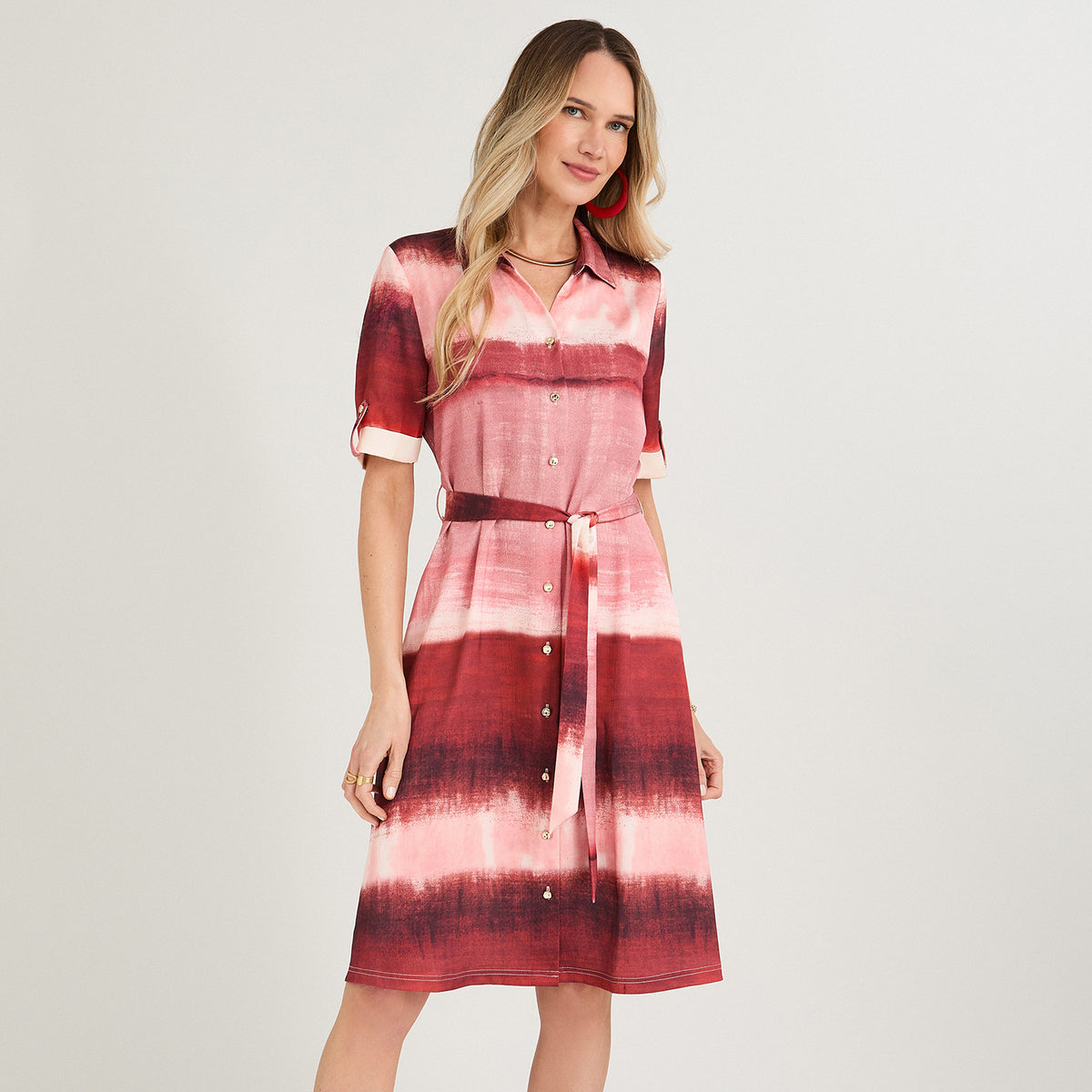 Vestido Midi Manga Corta Estampado Arena