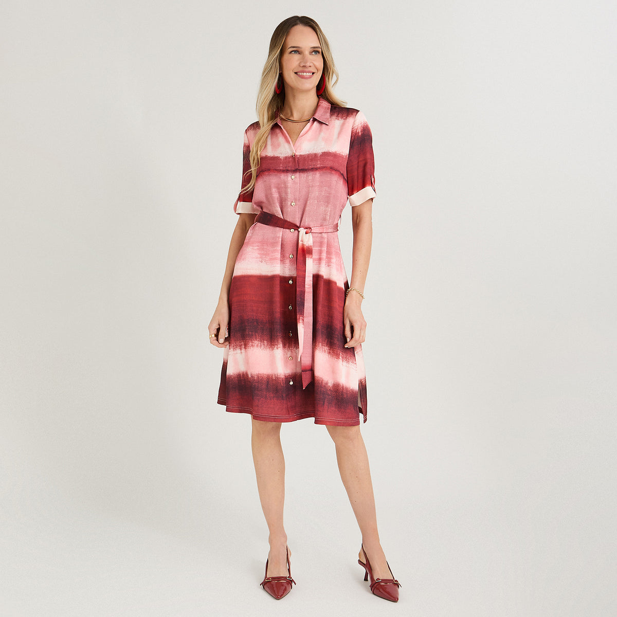 Vestido Midi Manga Corta Estampado Arena
