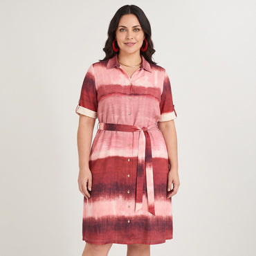 Vestido Midi Manga Corta Estampado Arena en modelo plus size
