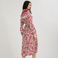 Vestido Midi Largo Manga Larga Roll Up Estampado Beige