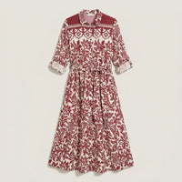Vestido Midi Largo Manga Larga Roll Up Estampado Beige en plano