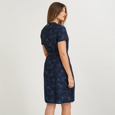 Vestido Midi Manga Corta Look Bordado Azul