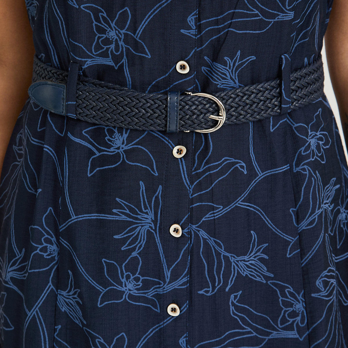 Vestido Midi Manga Corta Look Bordado Azul