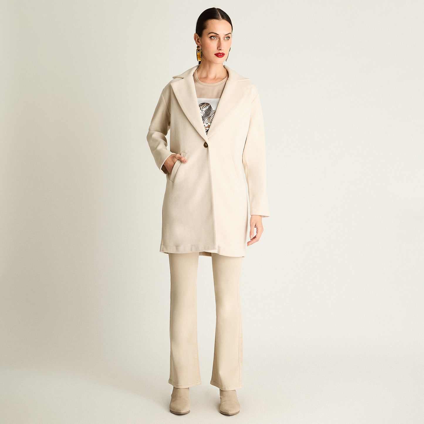 Abrigo Basico Manga Larga Beige