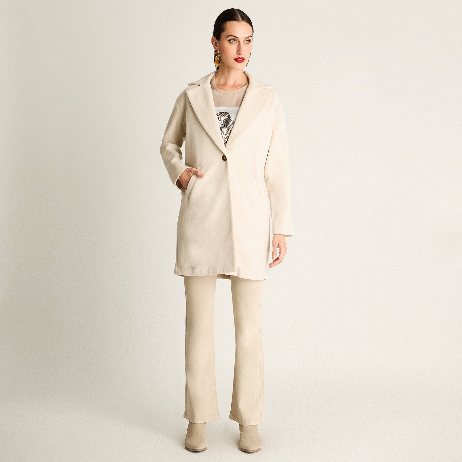 Abrigo Basico Manga Larga Beige