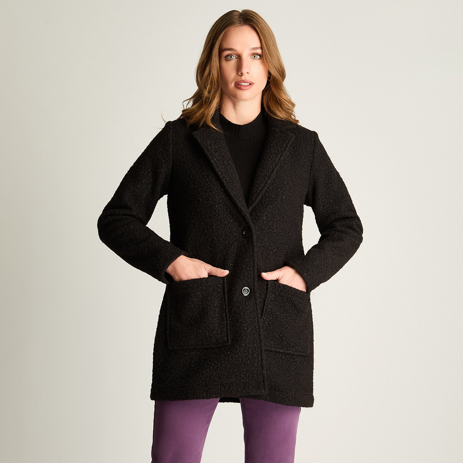 Abrigo Boucle Manga Larga Negro