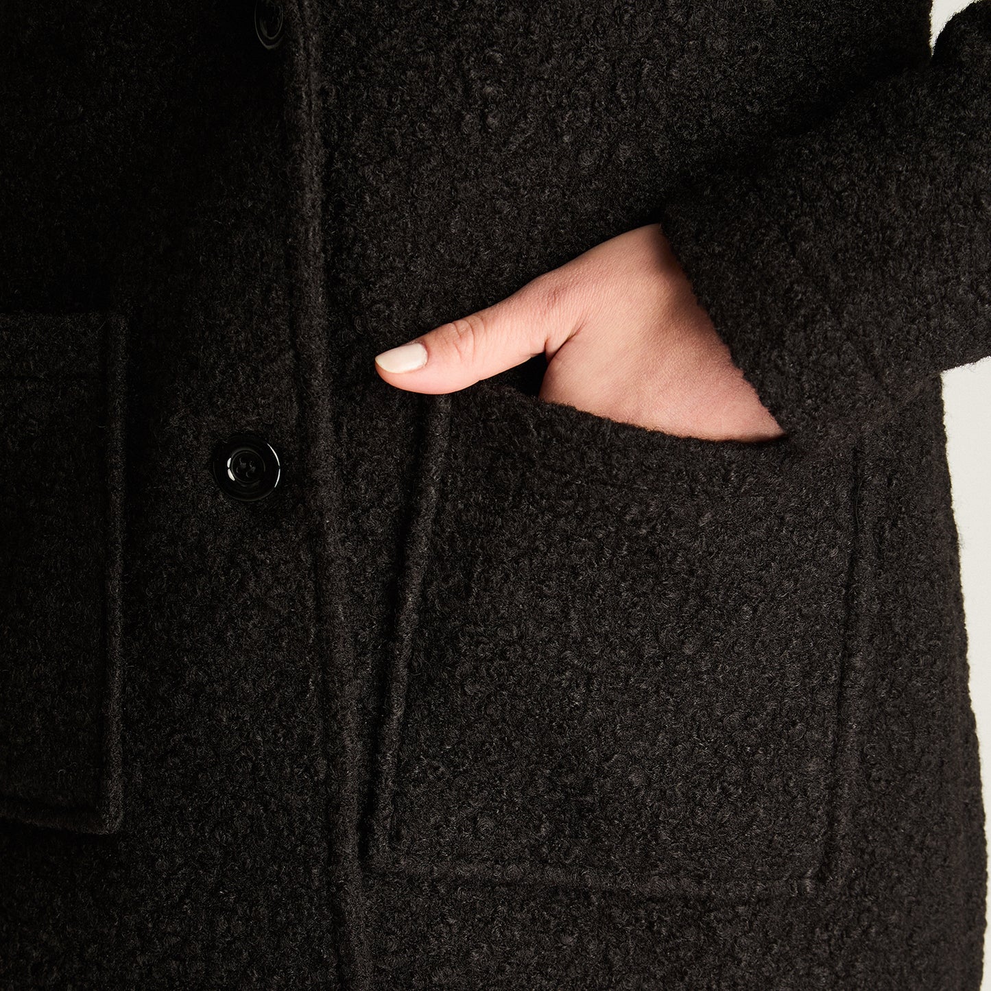 Abrigo Boucle Manga Larga Negro