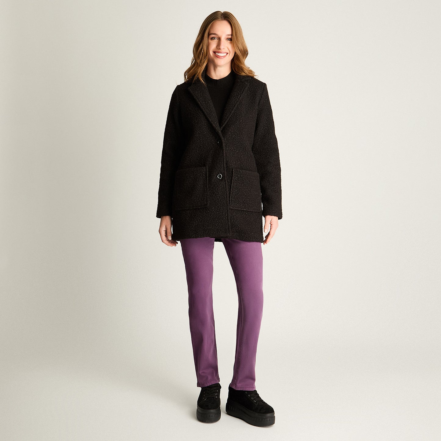 Abrigo Boucle Manga Larga Negro