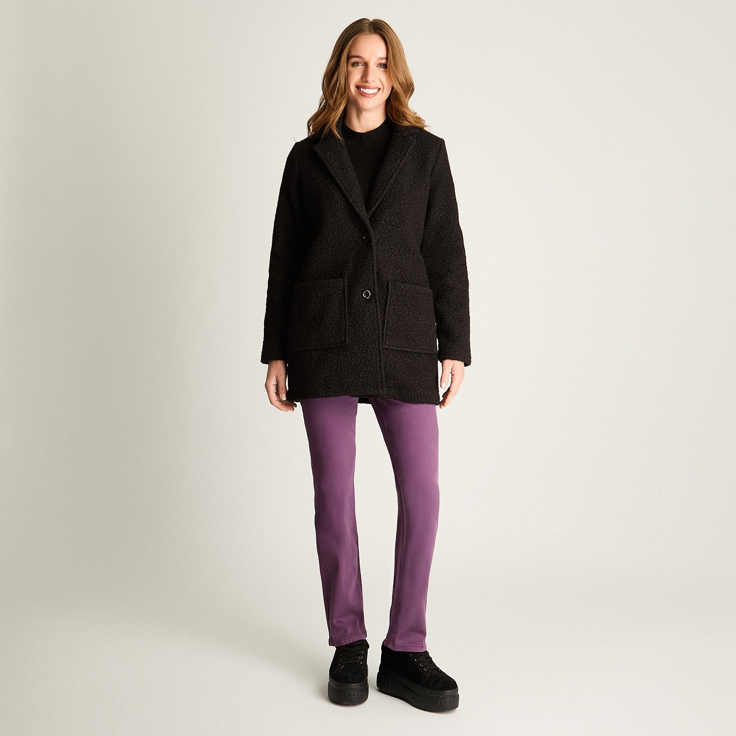 Abrigo Boucle Manga Larga Negro