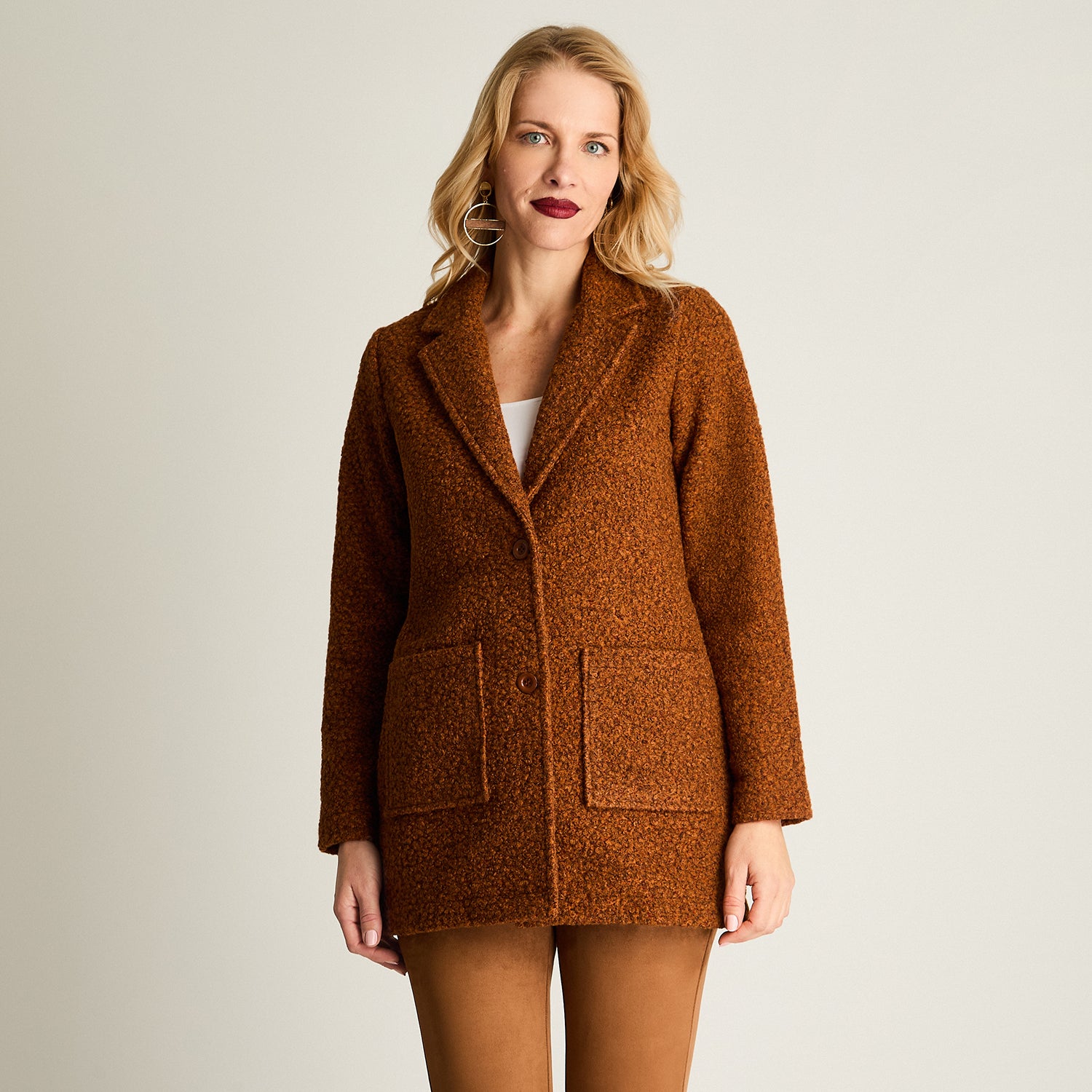 Abrigo Boucle Manga Larga Terracota