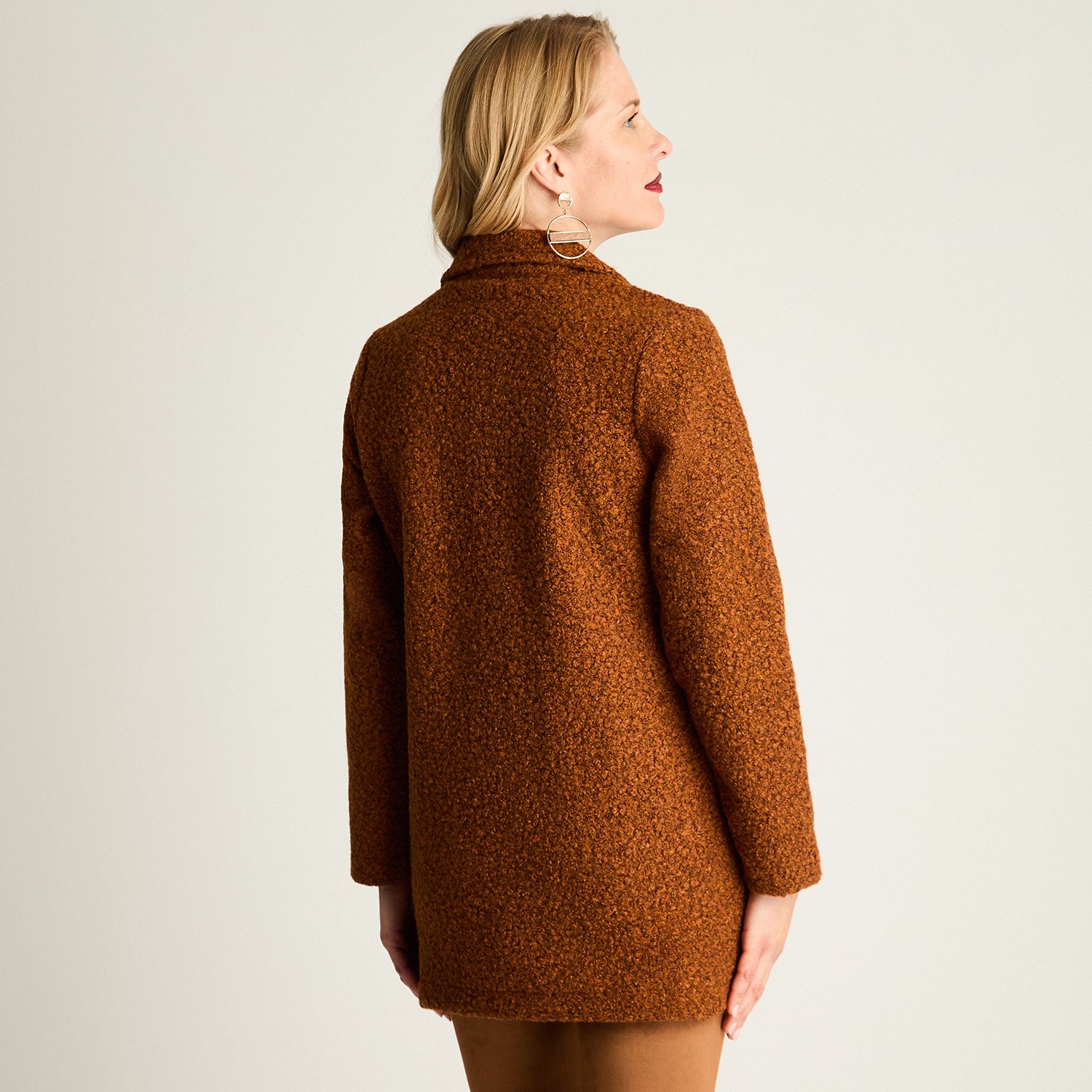 Abrigo Boucle Manga Larga Terracota
