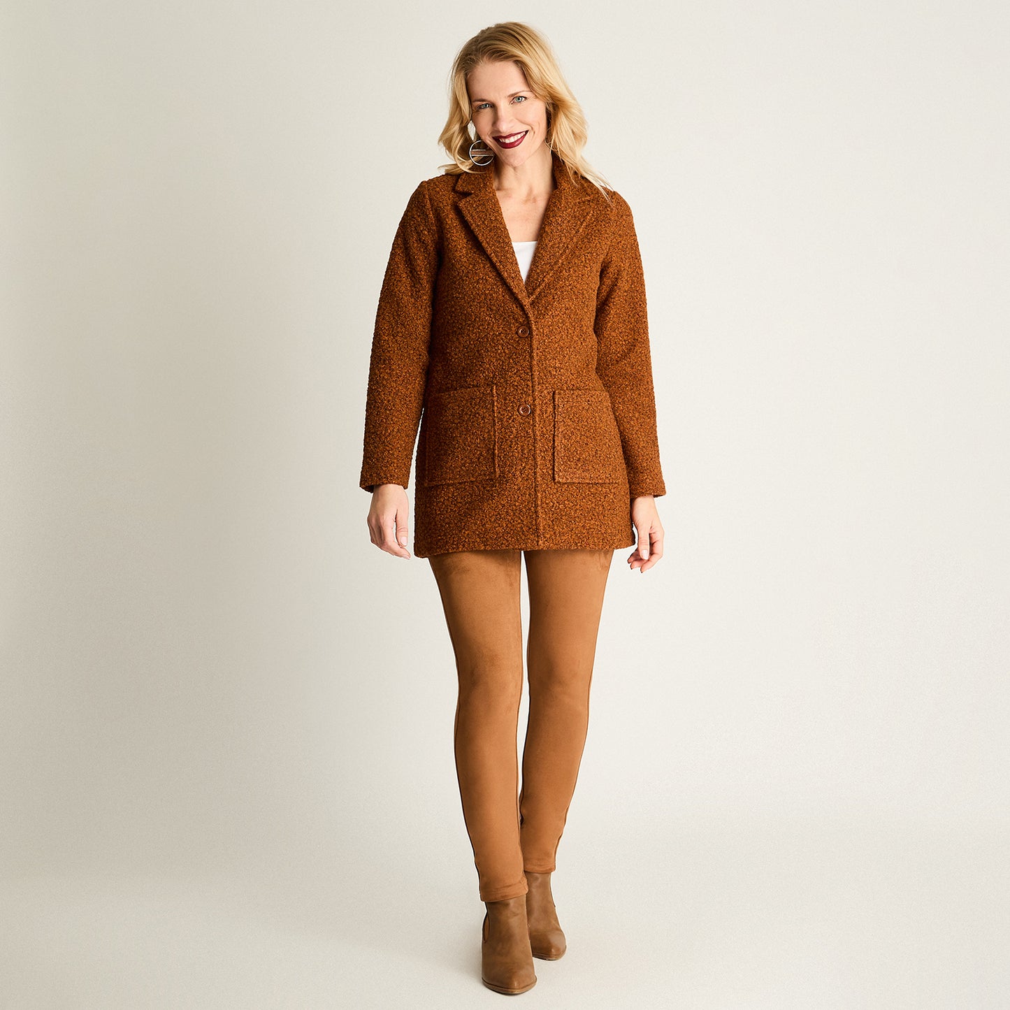 Abrigo Boucle Manga Larga Terracota