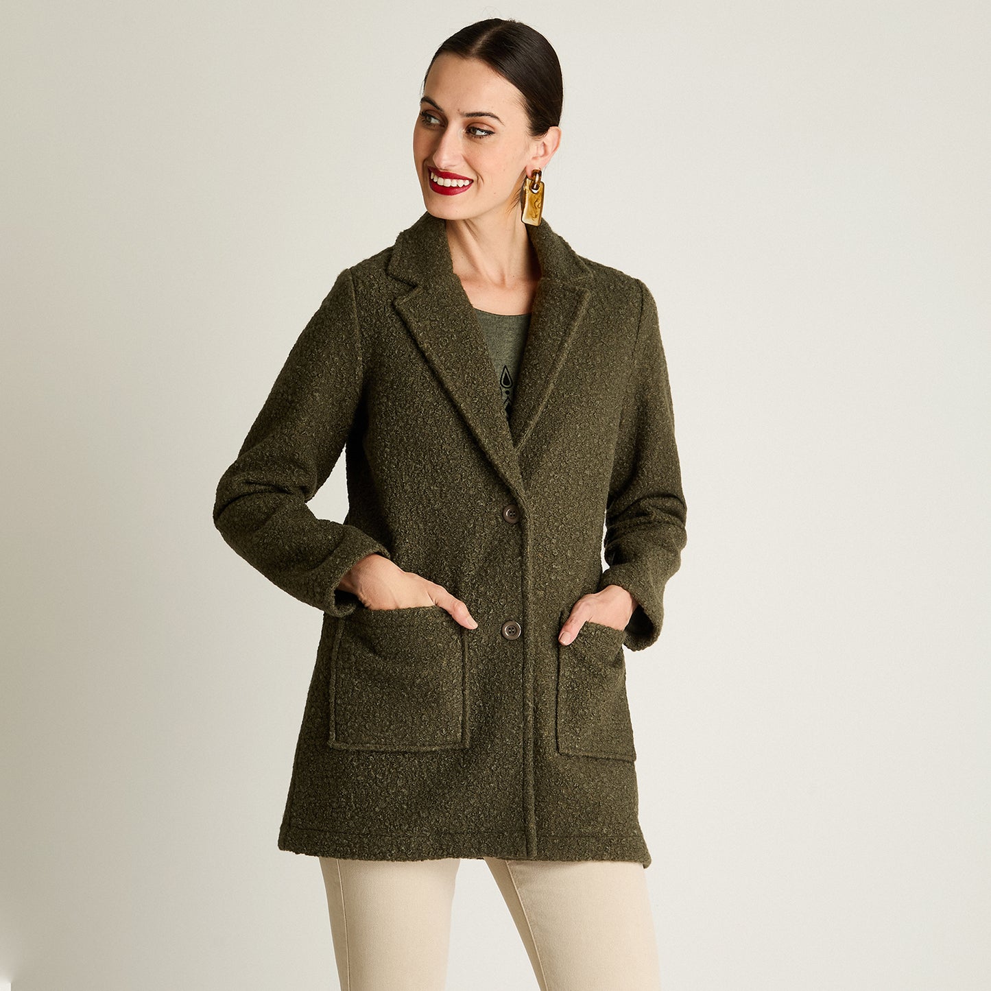 Abrigo Boucle Manga Larga Verde