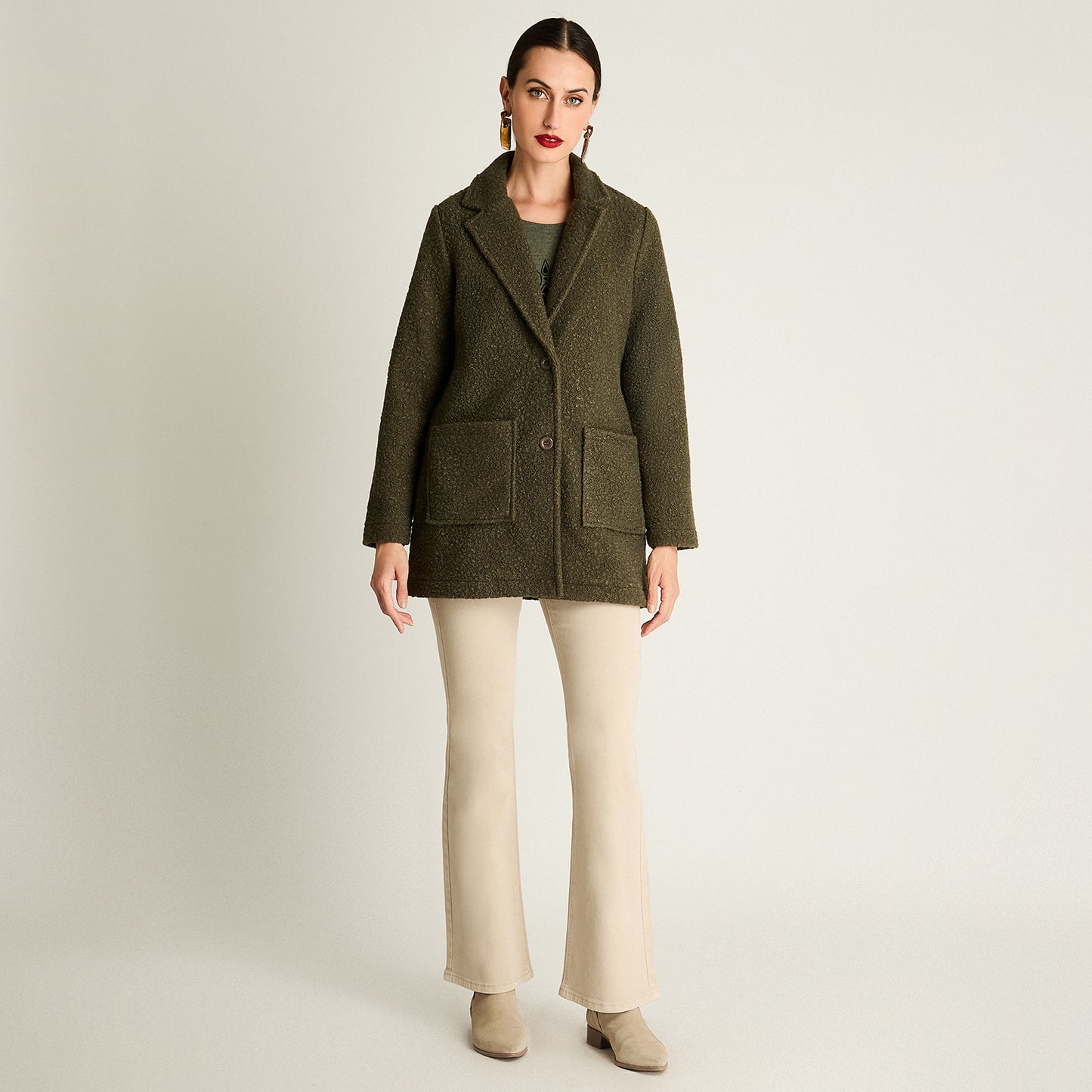 Abrigo Boucle Manga Larga Verde