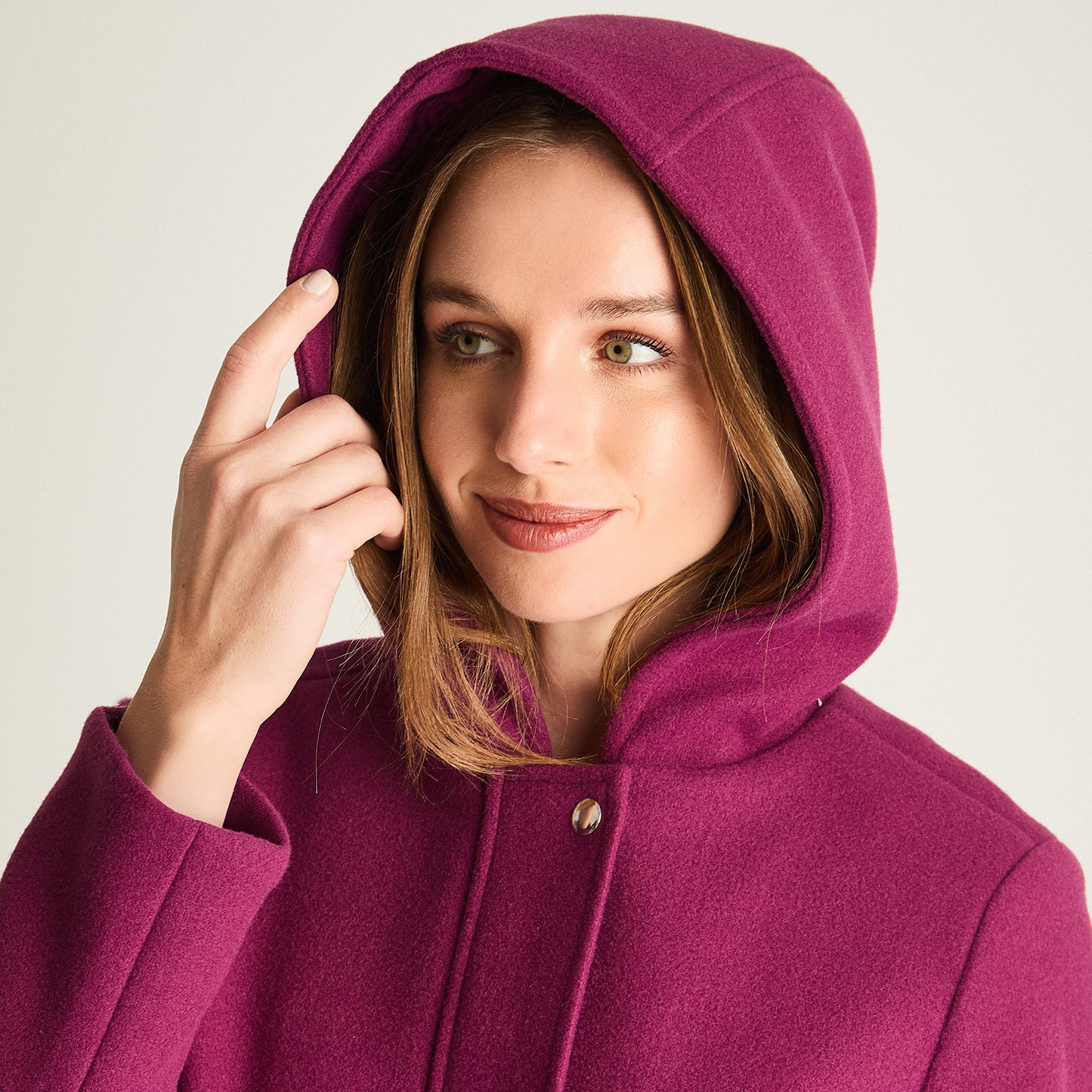Abrigo Con Gorro Forrado En Piel Magenta