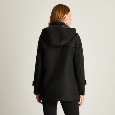 Abrigo Con Alamares Efecto Gamuza Y Gorro Manga Larga Negro