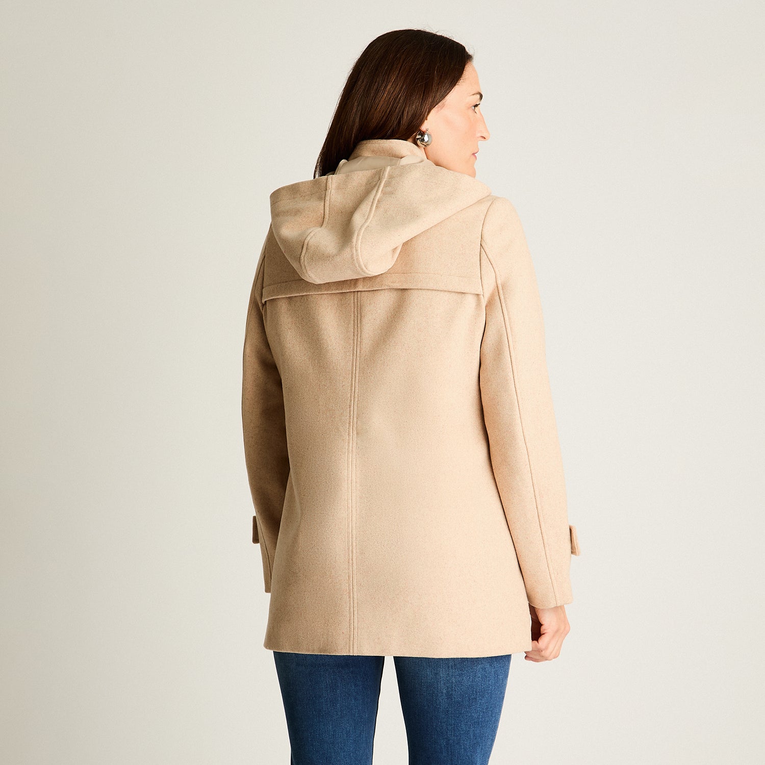 Abrigo Con Alamares Efecto Gamuza Y Gorro Manga Larga Beige