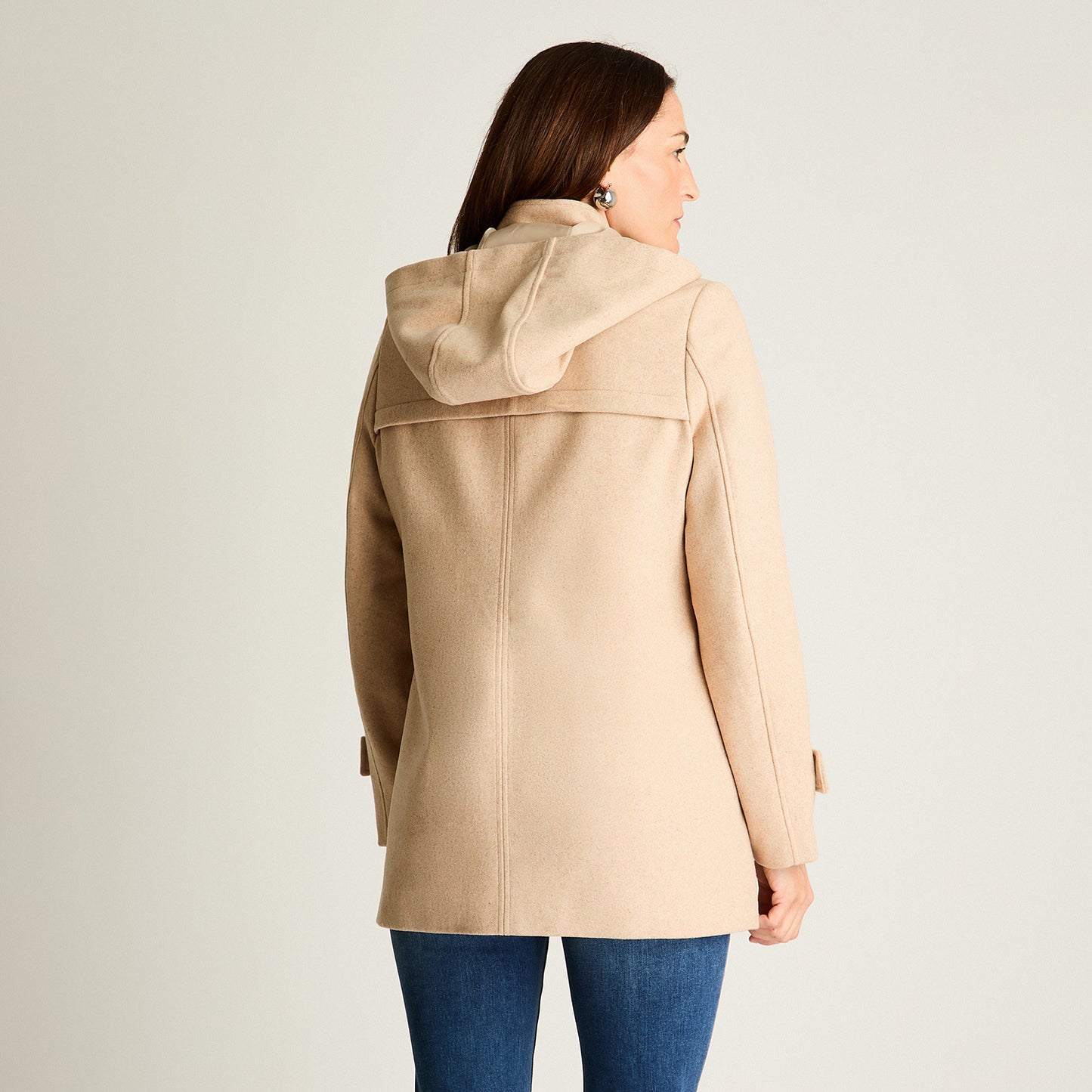 Abrigo Con Alamares Efecto Gamuza Y Gorro Manga Larga Beige