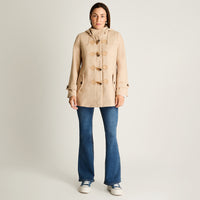 Abrigo Con Alamares Efecto Gamuza Y Gorro Manga Larga Beige