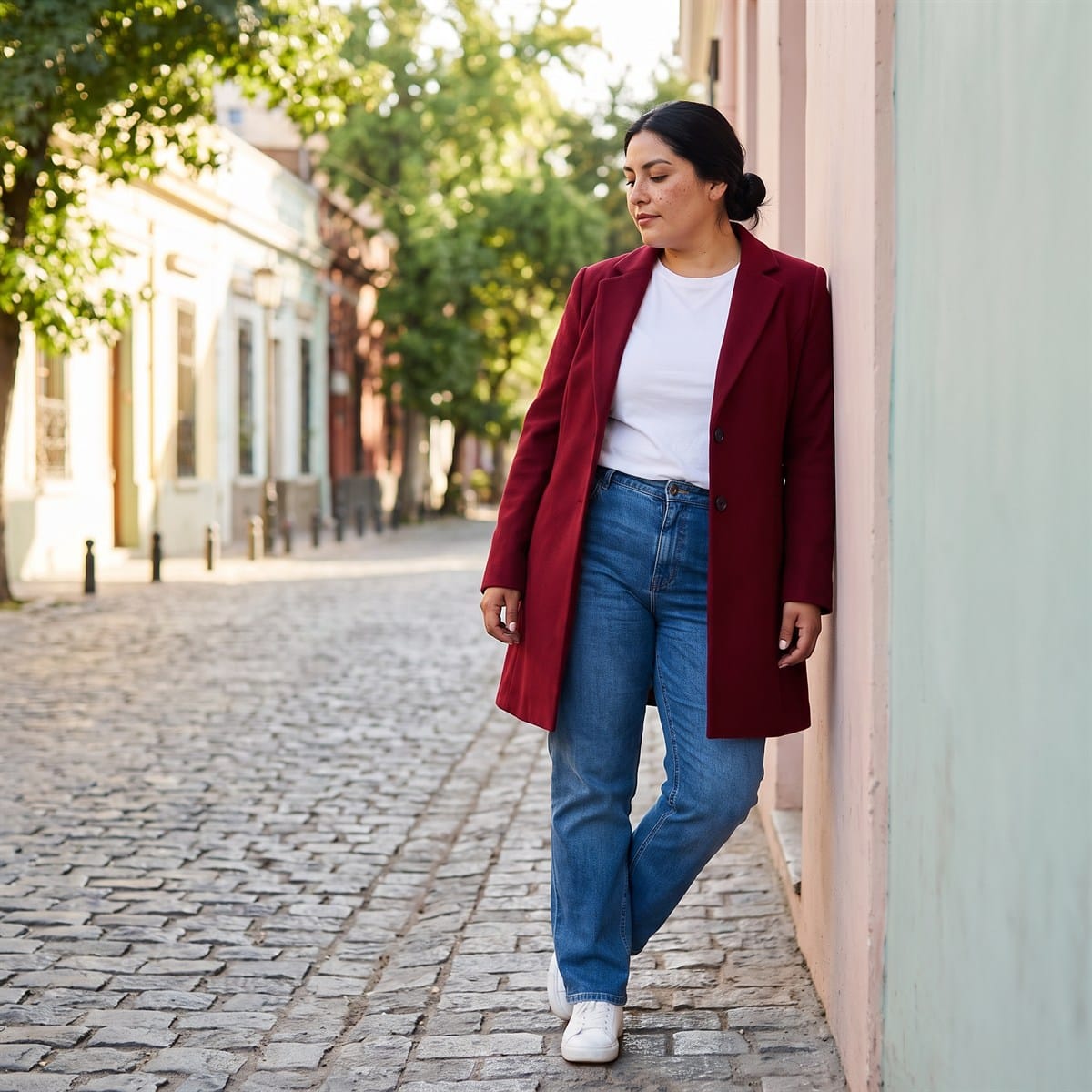 Abrigo Rojo De Dos Botones Con Corte Sastre lifestyle
