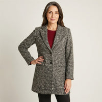Abrigo Gris De Dos Botones Con Estampado En Espiga en modelo adulta