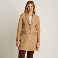 Abrigo Camel Manga Larga Elasticidad Nula Con Forro Calce Normal Tela Plano