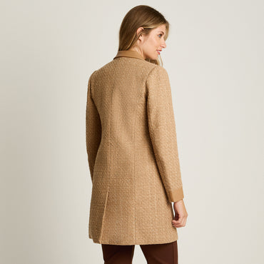 Abrigo Camel Manga Larga Elasticidad Nula Con Forro Calce Normal Tela Plano