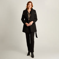 Abrigo Negro Manga Larga Elasticidad Nula Con Forro Calce Normal Tela Plano