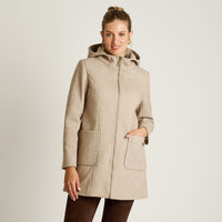 Abrigo Beige Manga Larga Elasticidad Nula Con Forro Calce Normal Tela Plano
