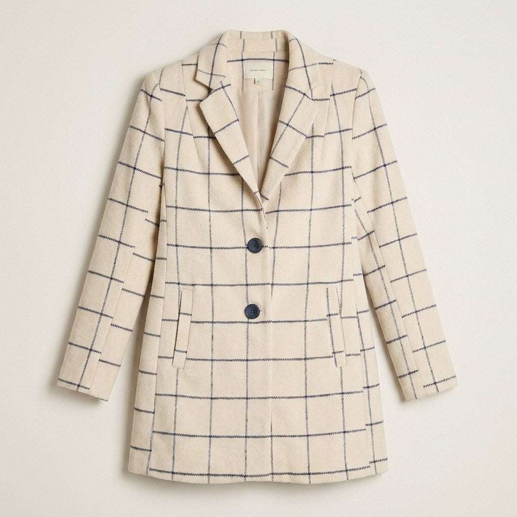 Abrigo Beige con Estampado a Cuadros en plano