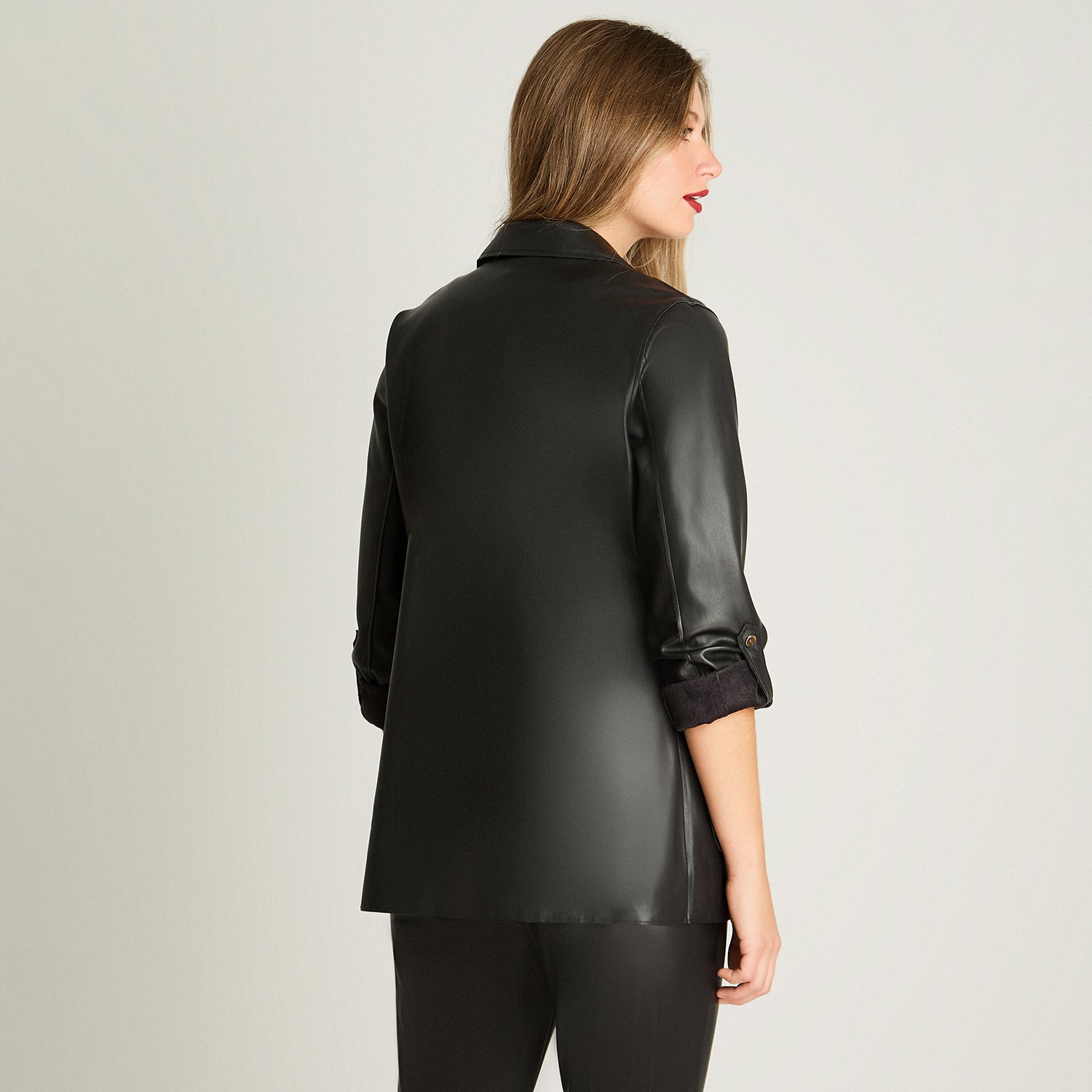 Chaqueta Tipo Tapado De Ecocuero Negro Lorenzo Di Pontti