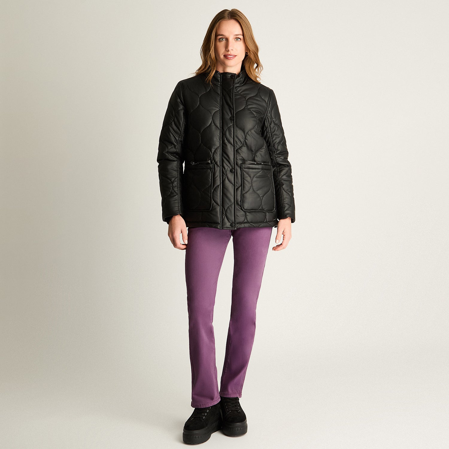 Chaqueta Eco cuero Quilted Negro
