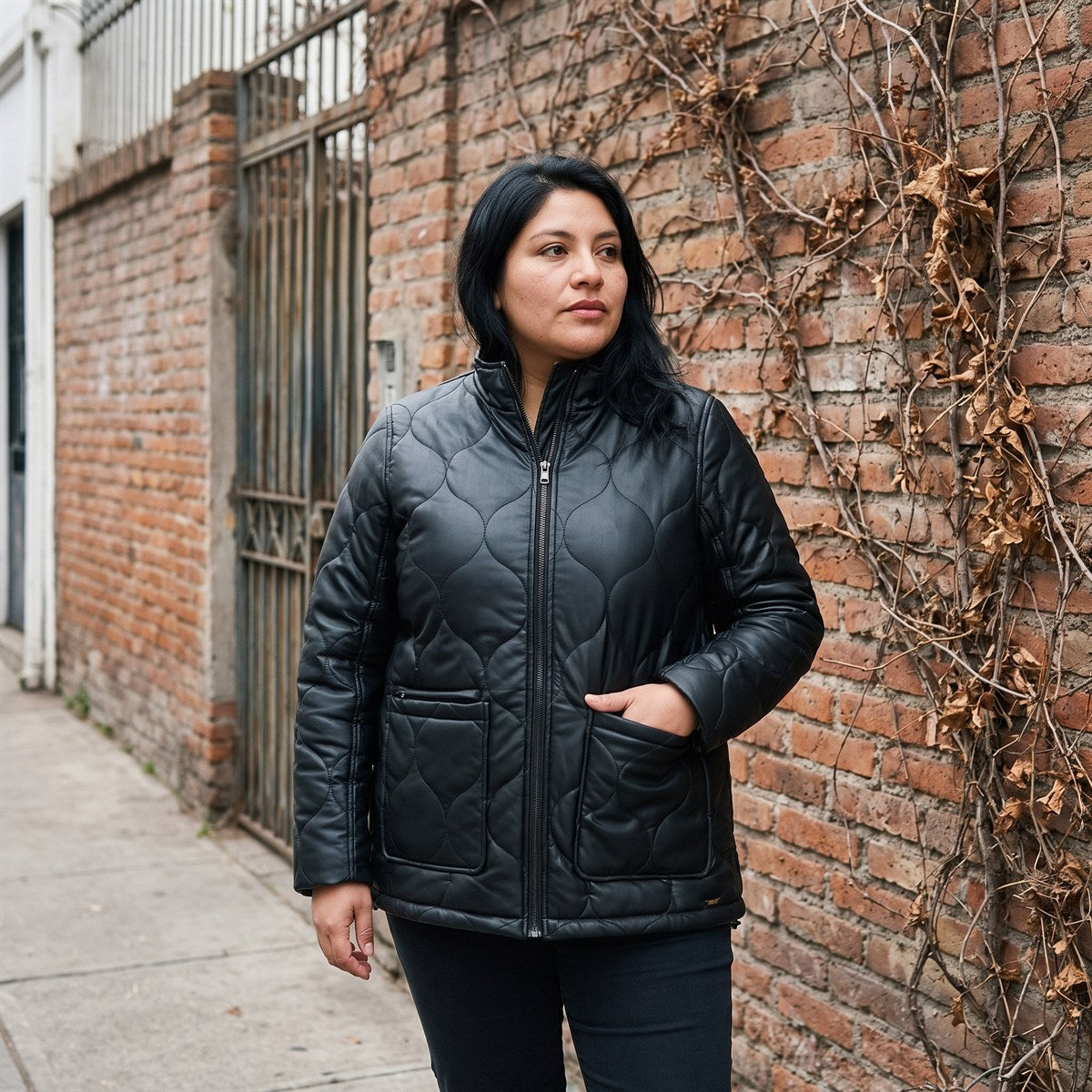 Chaqueta Eco cuero Quilted Negro lifestyle