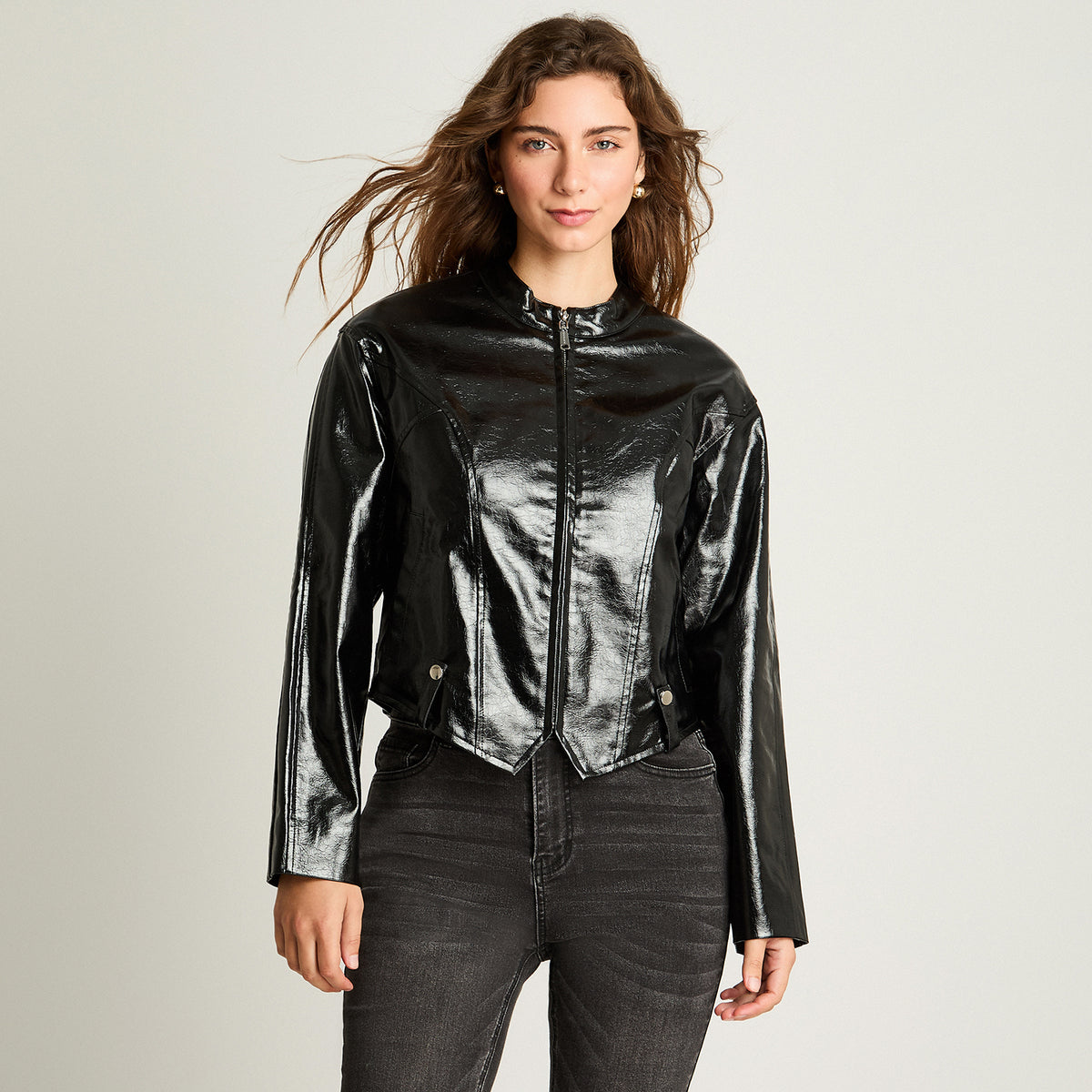 Casaca Ecocuero Moto Negro Acuarela