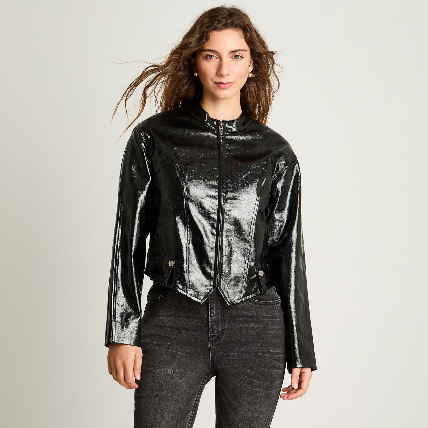 Casaca Ecocuero Moto Negro Acuarela