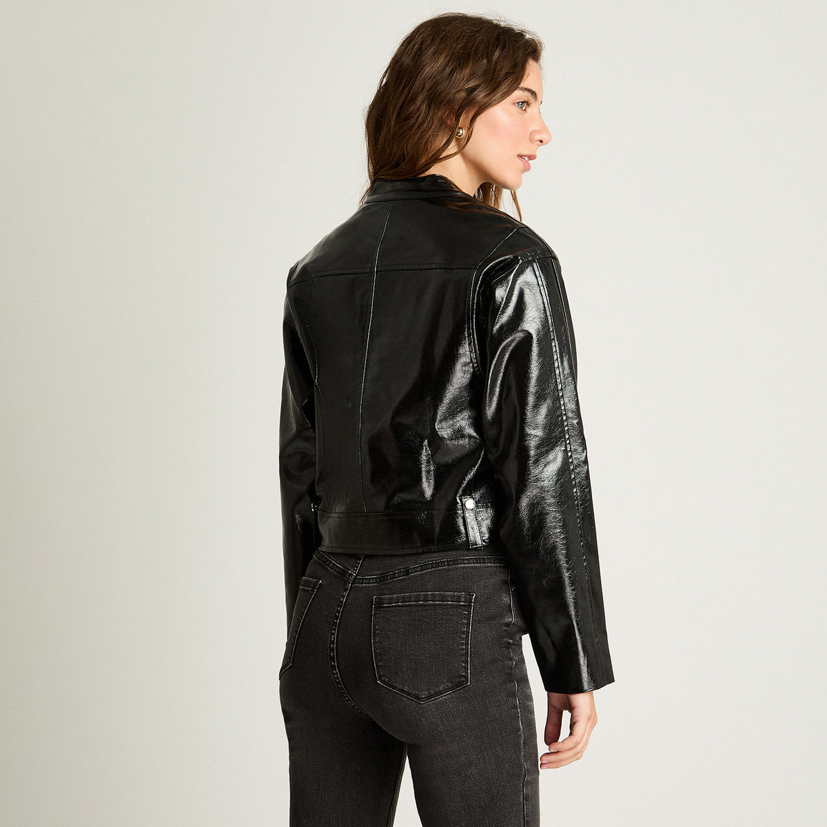 Casaca Ecocuero Moto Negro Acuarela