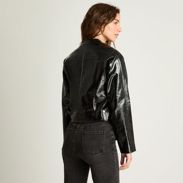 Casaca Ecocuero Moto Negro Acuarela
