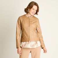 Chaqueta Ecocuero Camel con Cierre