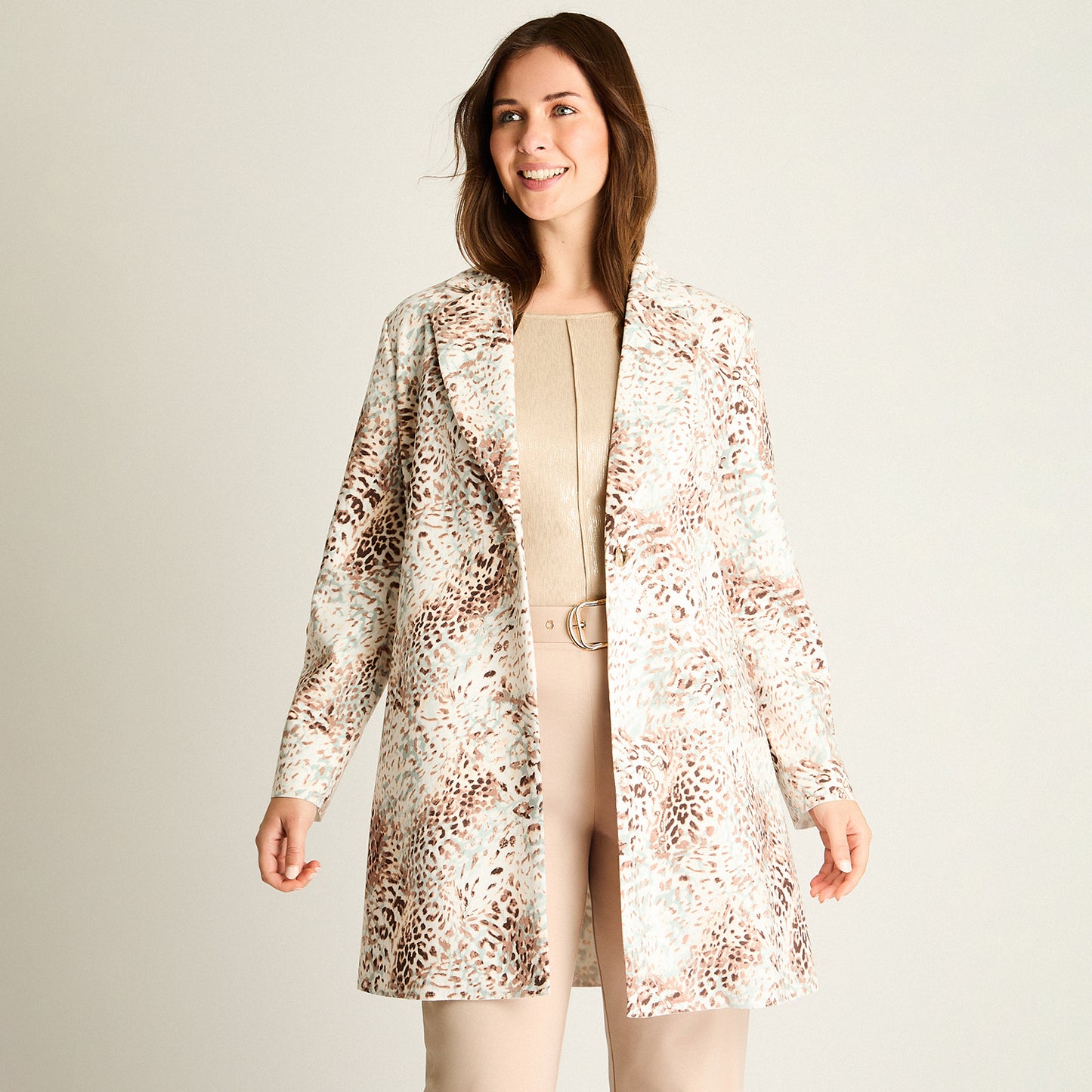 Chaqueta Ecocuero Animal Print Beige
