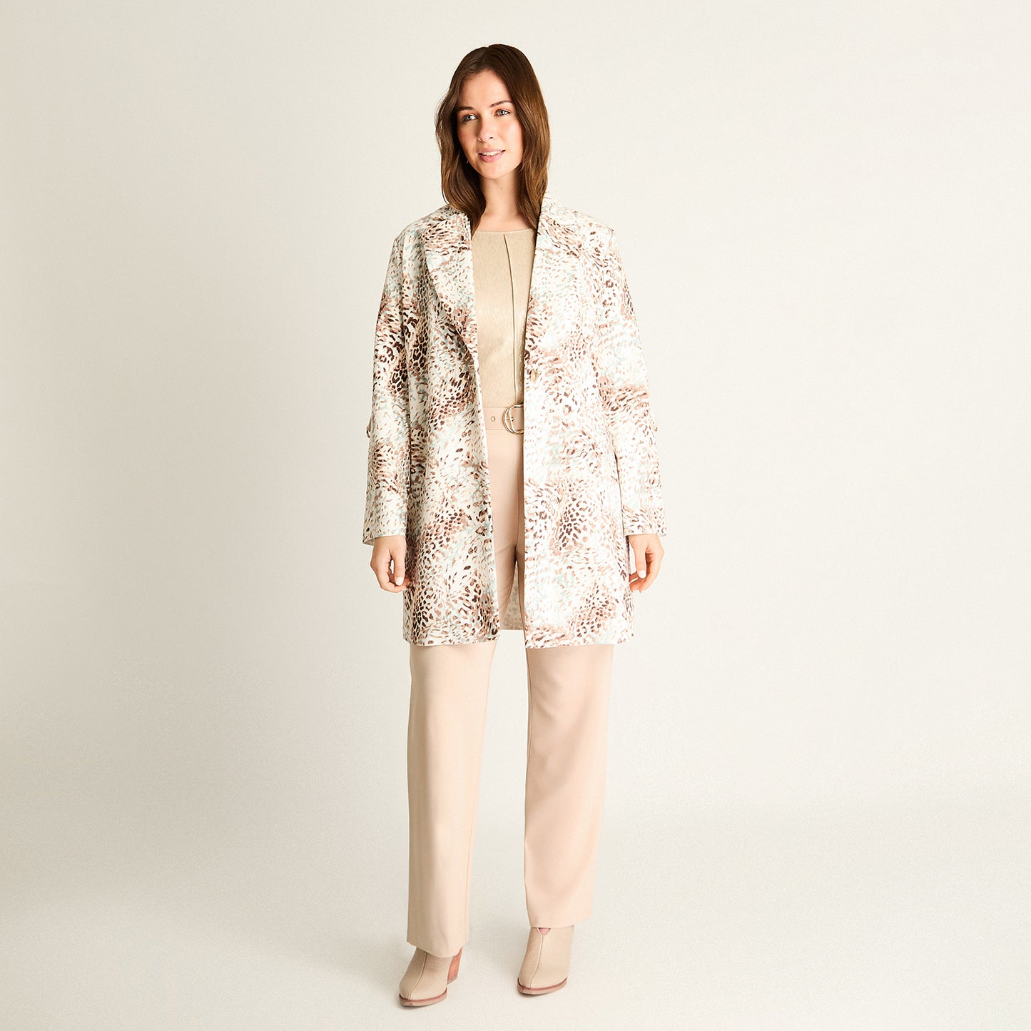Chaqueta Ecocuero Animal Print Beige