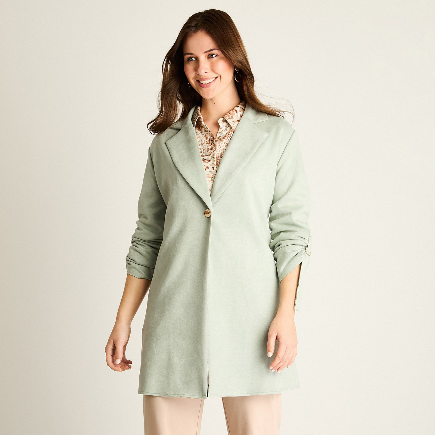 Chaqueta Menta Ecocuero con Botón
