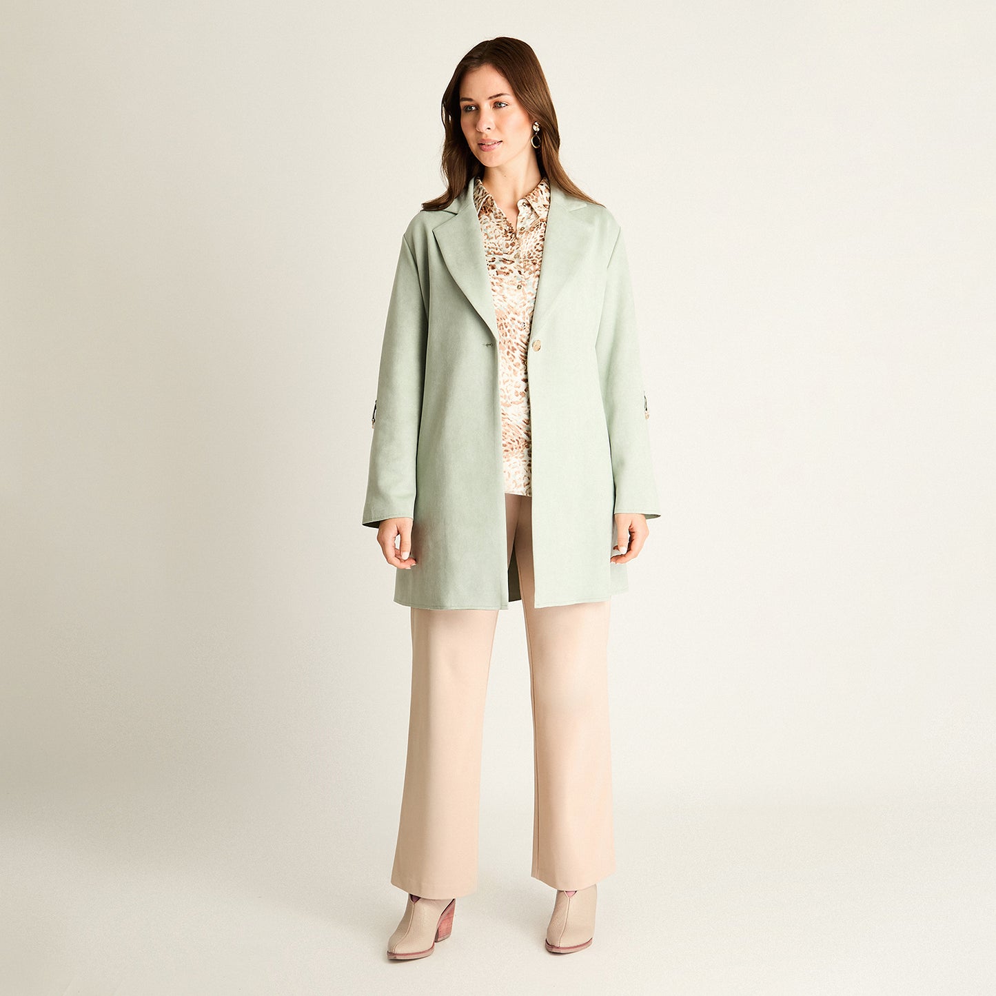 Chaqueta Menta Ecocuero con Botón
