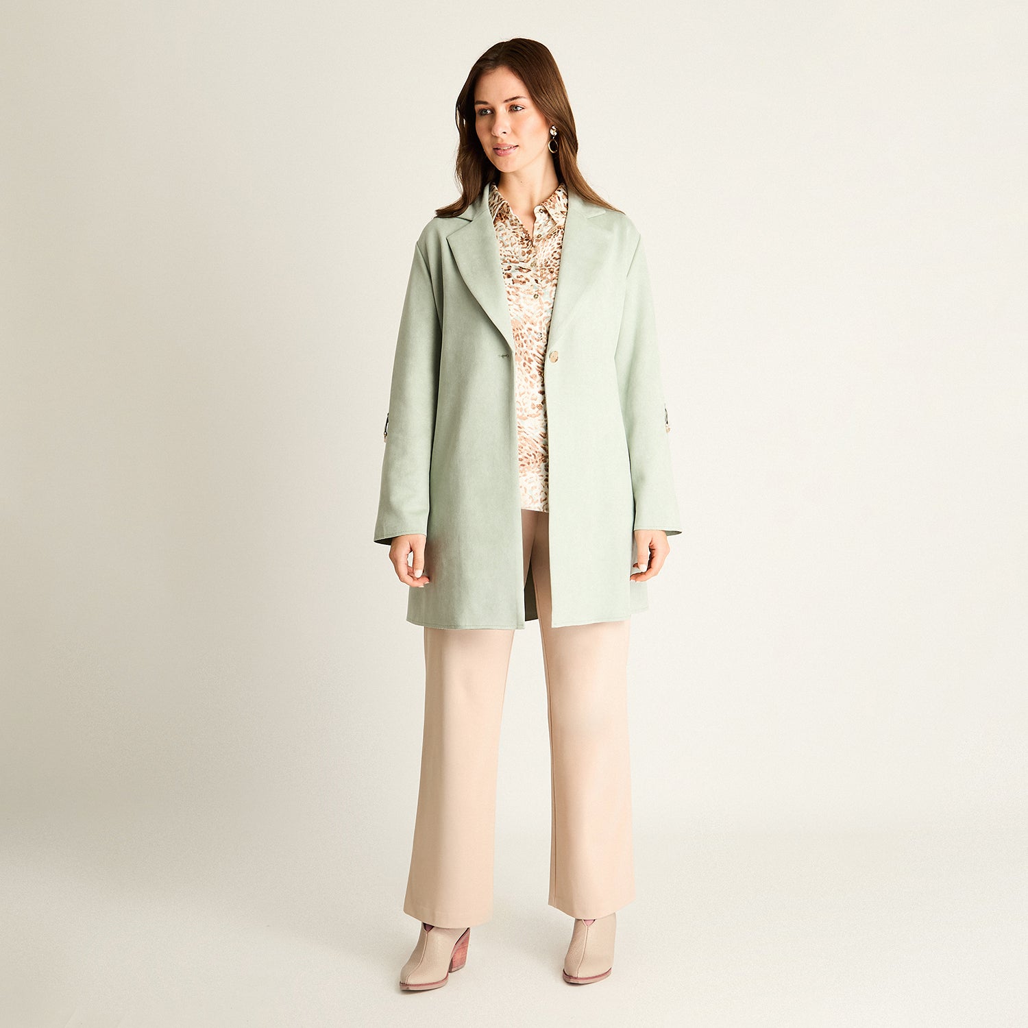 Chaqueta Menta Ecocuero con Botón