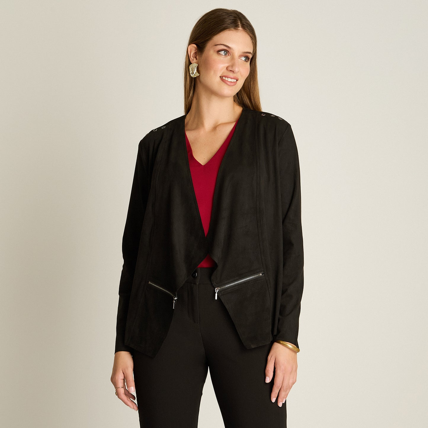 Chaqueta Negro Manga Larga Elasticidad Nula Sin Forro Calce Normal Tela Bonded