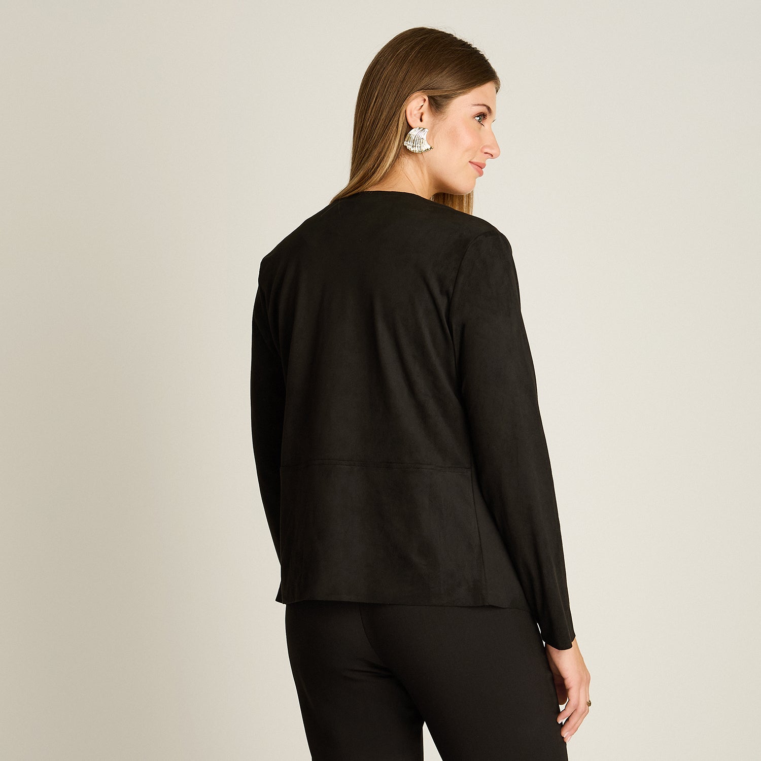 Chaqueta Negro Manga Larga Elasticidad Nula Sin Forro Calce Normal Tela Bonded