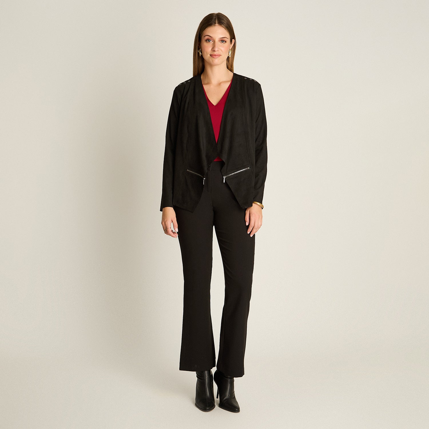 Chaqueta Negro Manga Larga Elasticidad Nula Sin Forro Calce Normal Tela Bonded