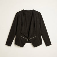 Chaqueta Suede Mujer Diseño Asimétrico Negra Manga Larga en plano