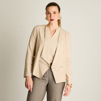 Chaqueta Beige Manga Larga Elasticidad Nula Sin Forro Calce Normal Tela Bonded
