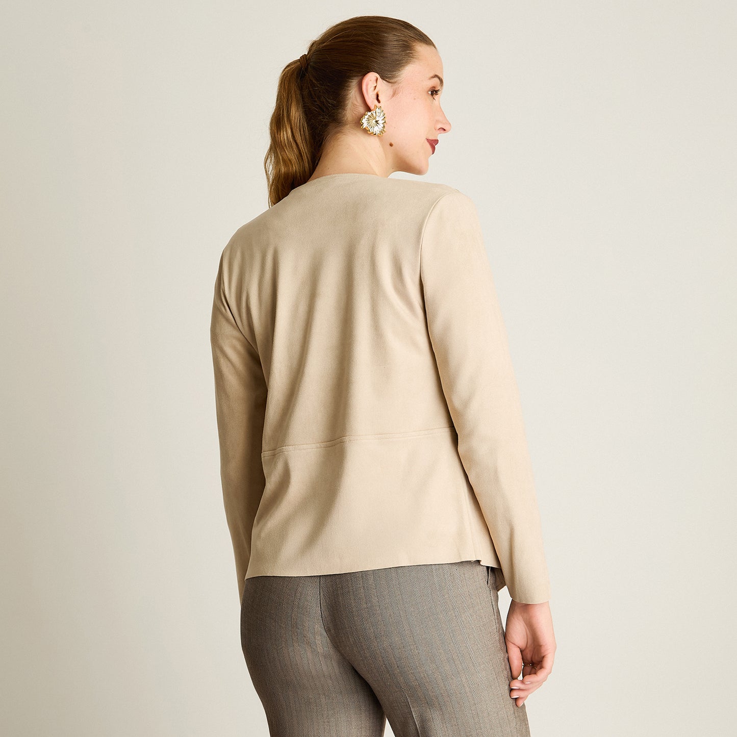 Chaqueta Beige Manga Larga Elasticidad Nula Sin Forro Calce Normal Tela Bonded
