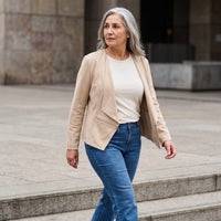 Chaqueta Suede Mujer Asimétrica Beige Manga Larga lifestyle